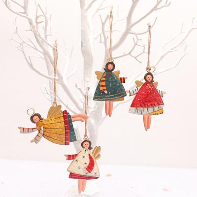 Christmas Decoration Creative Iron Art Handmade Painting Angel Girl Pendant Christmas Tree Pendant Accessories Supplies