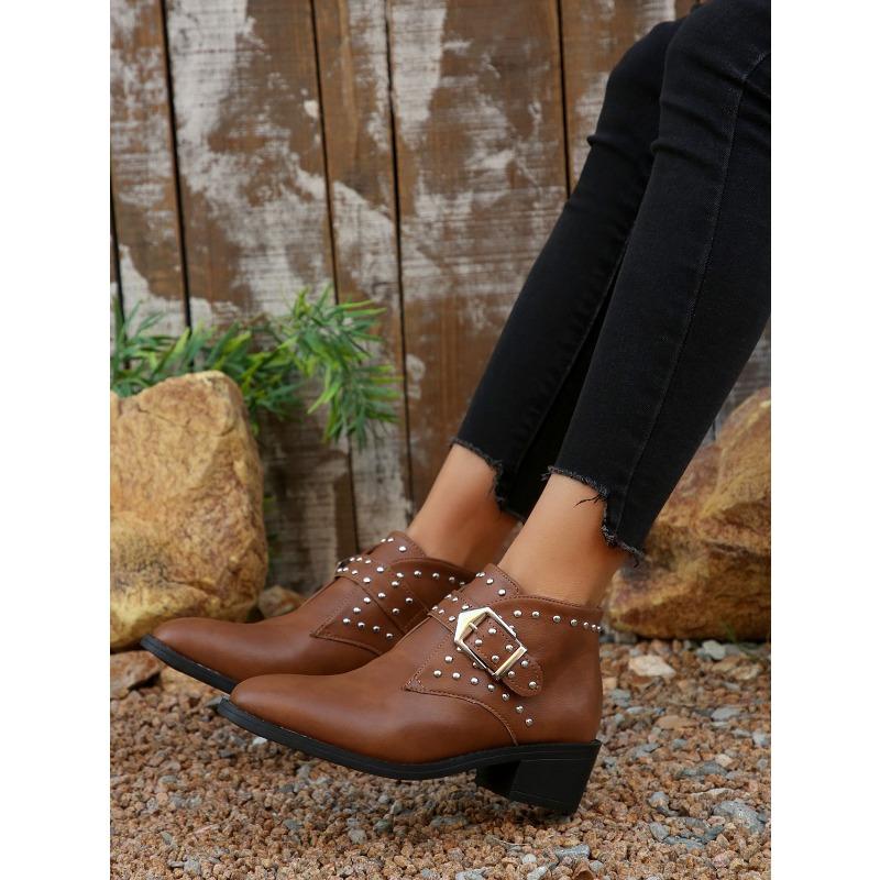 Plus Size Women's Chelsea Boots Fall/Winter 2025 Studded Buckle Casual Ankle Boots Women's Martin Boots