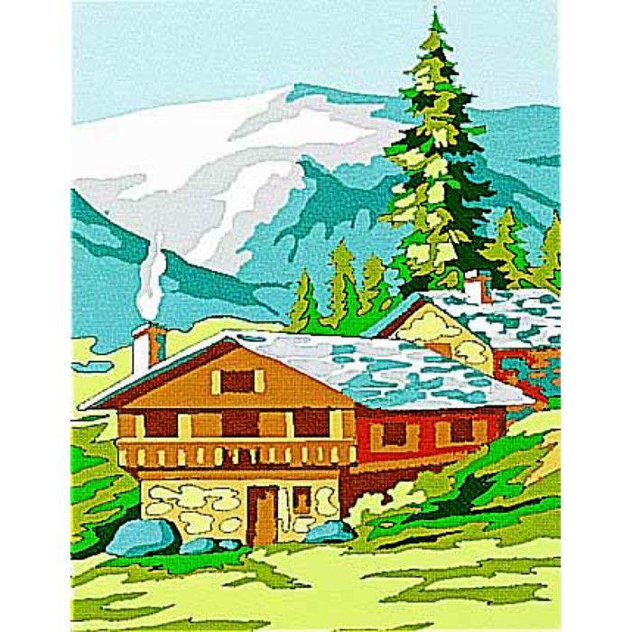 Kit canevas Chalet en montagne 20x25 cm