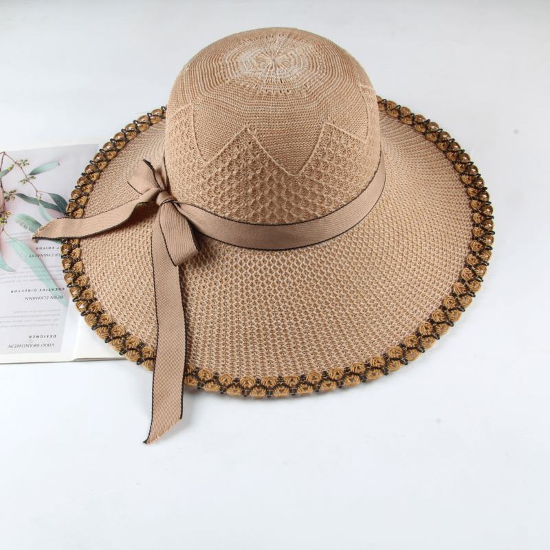 Hat Women's Summer Sun Protection Visor Lafite Straw Hat Fashion Middle-aged and Elderly Mother Sun Hat Big Brim Bucket Hat