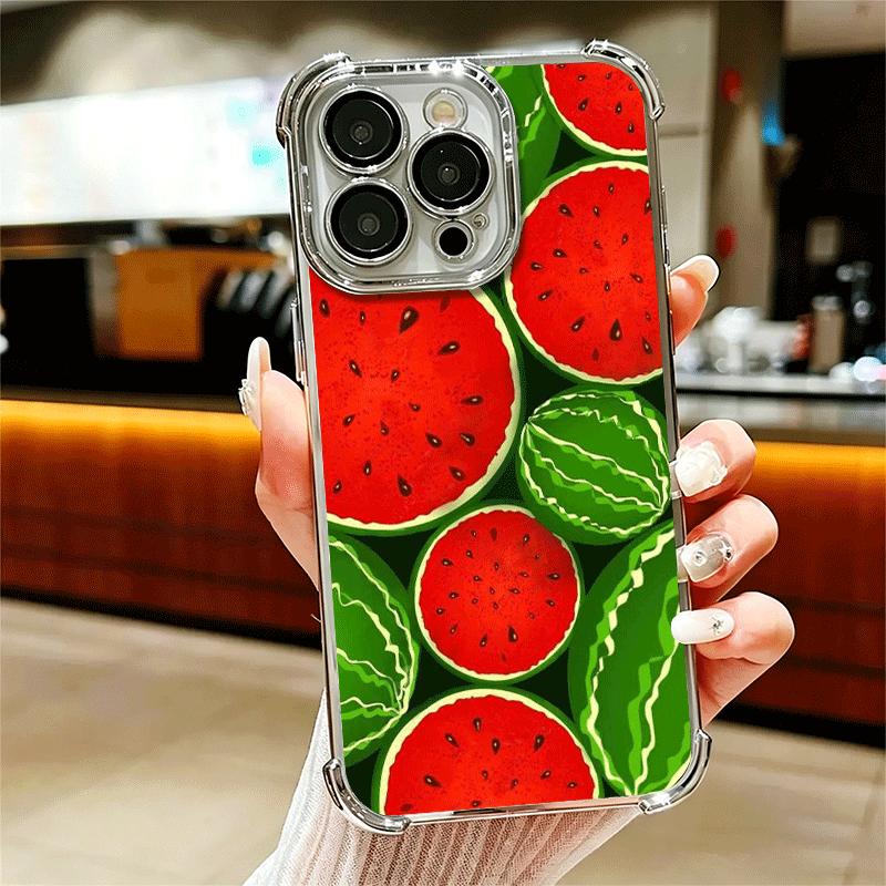 Watermelon Summer Fruit Soft Phone Case For iPhone 15 16 17 Air 14 Pro Max 16E Plus 13 12 Mini Plating Anti-Fall Fundas