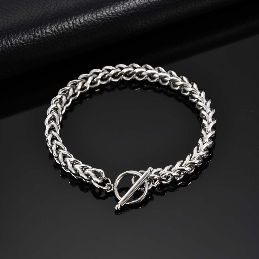 Vnox 6mm Wide Stainless Steel Men's Chain Bracelet, 21cm Length Silver Color Never Fade Toggle Clasp Wristband Punk Jewelry Gift