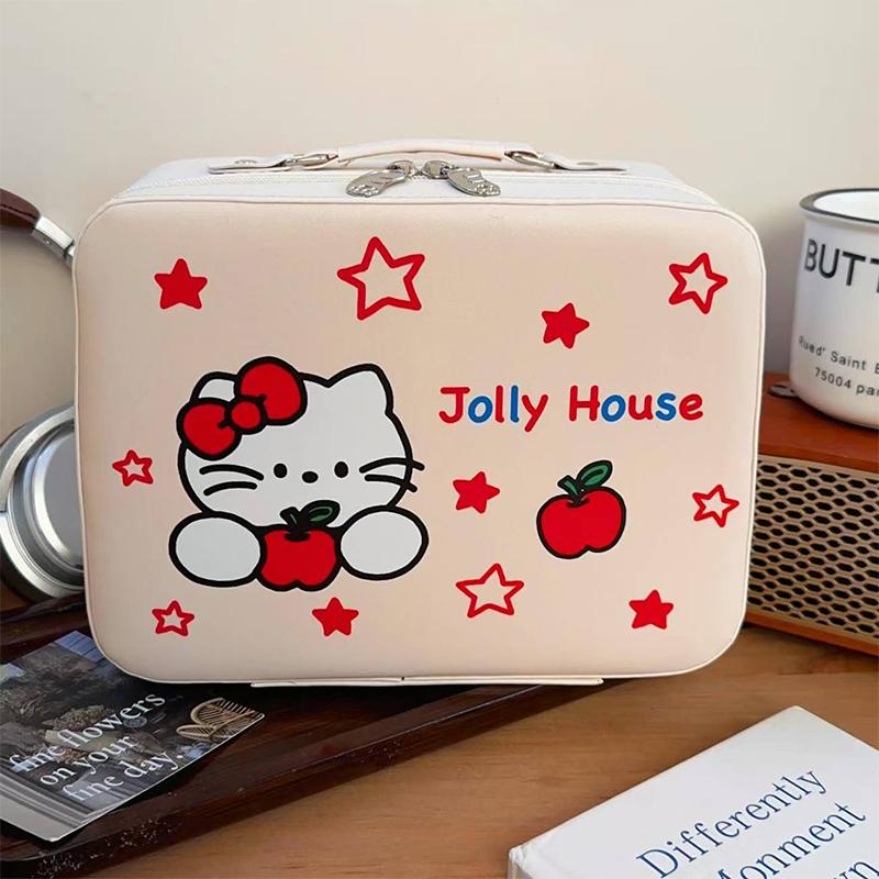 

Мультяшный косметический кейс Hellokitty с зеркалом, милая большая вместительная коробка для макияжа, портативная сумка для упаковки для девочек, подарок
