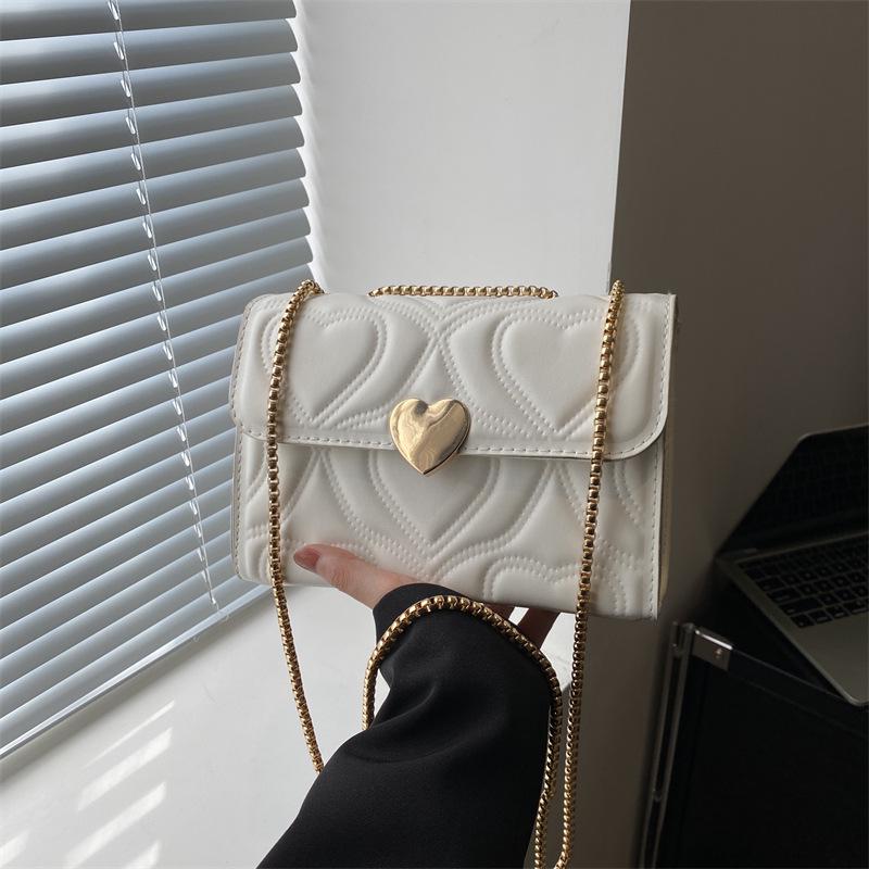 

2024 Spring Love Embroidery Chain Square Bag - Versatile Crossbody & Shoulder Bag for Women темно-коричневого кольору