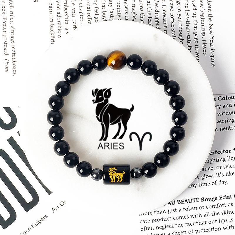 12 Constellations Scorpio Bracelet Natural Stone Tiger Eye Beads Bracelets for Men Women Cancer Virgo Leo Libra Couple Jewelry