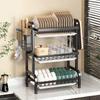 Kitchen Dish Drying Rack 3-Tier Compact Kitchen Dish Racks Drainboard Set Large Rust-Proof Drainer with Utensil Holder
