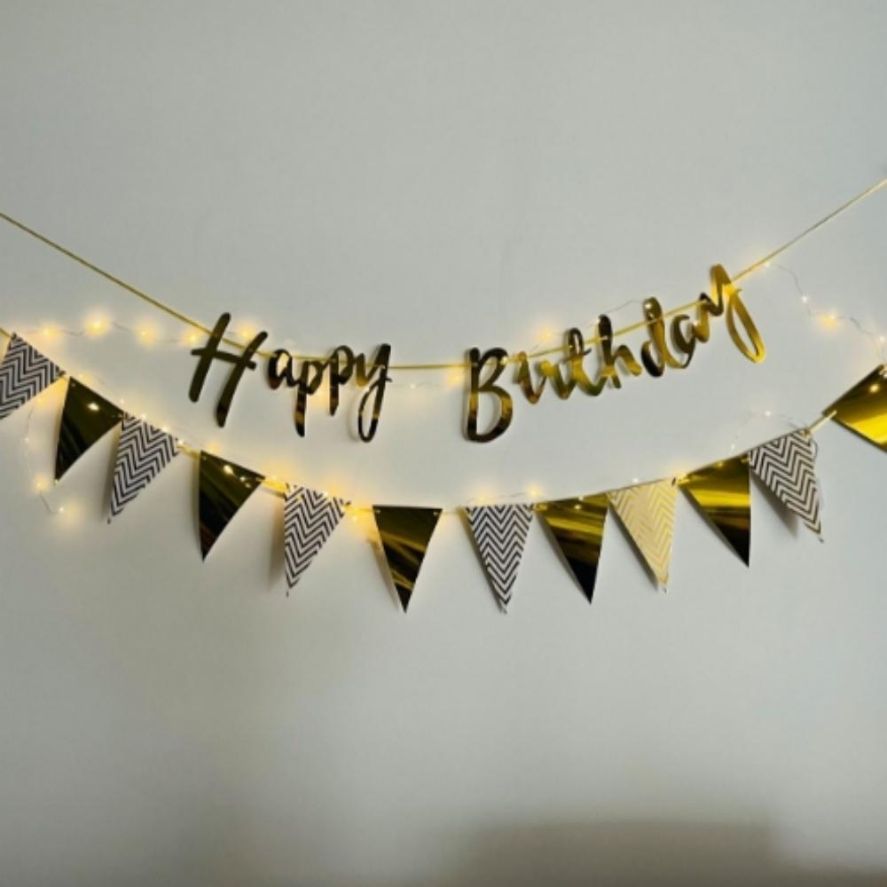 

1PC Happy Birthday Pull Flag Banner Light String Baby S First Birthday Party Background Wall Scene Layout Lights Pull Flowers золотий
