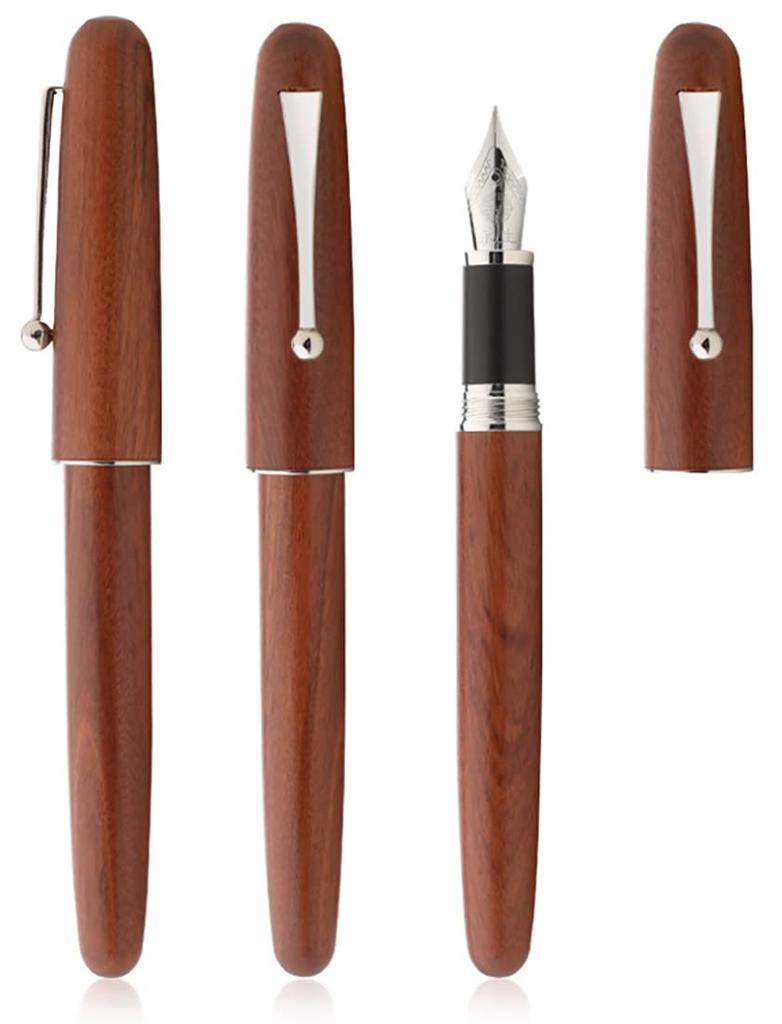 Gullor Natural Wood Fountain Medium Ink Screw Silver Clip Pen, Nib, Converter, Cap,