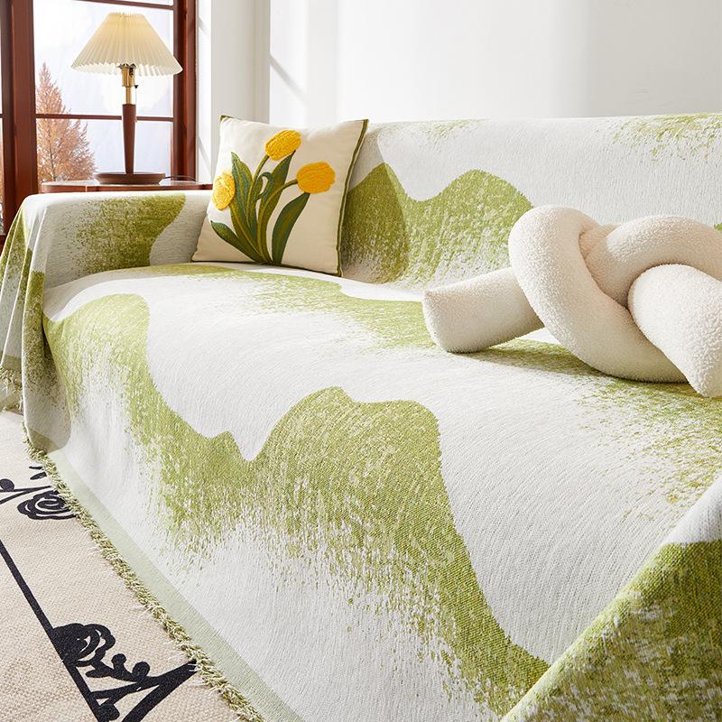 Полотенце для дивана из синели в стиле бохо с кисточками — фото 8