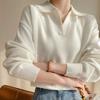 POLO-Kragen Strickpullover Damen Herbst und Winter Modischer Lockerer Pullover Vielseitiger Einfarbiger Freizeitpullover
