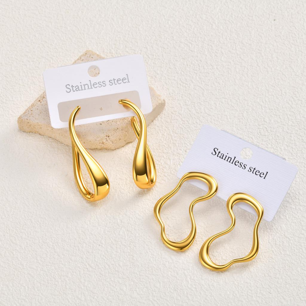 Vnox Stainless Steel Gold Color U-shaped Earrings Jewelry, Irregular Hollow Stud Earrings for Women Exquisite Jewelry Party Gift