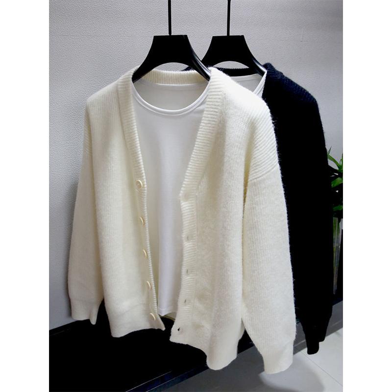 Autumn Winter Male Loose Casual Solid Color Cardigan Sweater Lhomme Simple All-match Knitting Coat Top Men V-neck Jacket Outwear