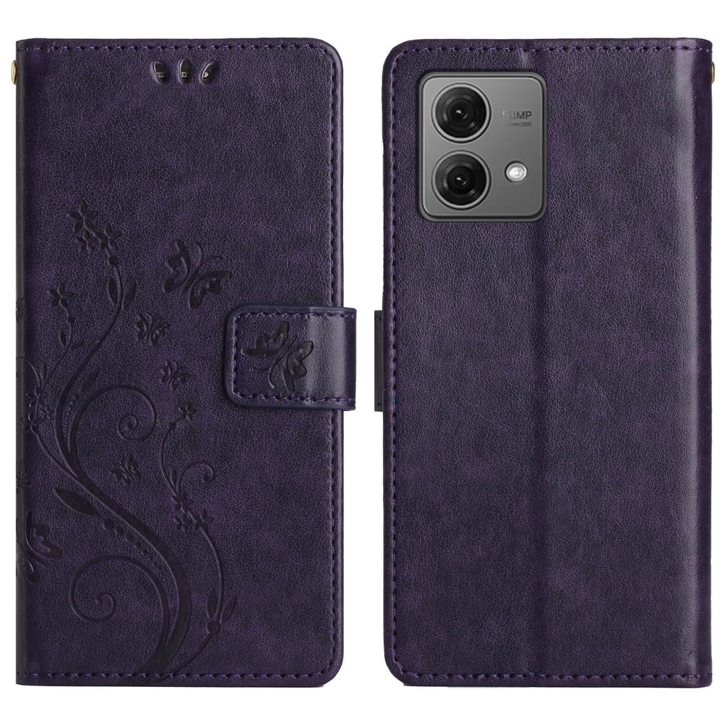 Für Motorola Moto G85 5G/S50 Neo 5G Leder-Wallet-Hülle Schmetterling-Blumen-geprägtes Handy-Cover mit Riemen
