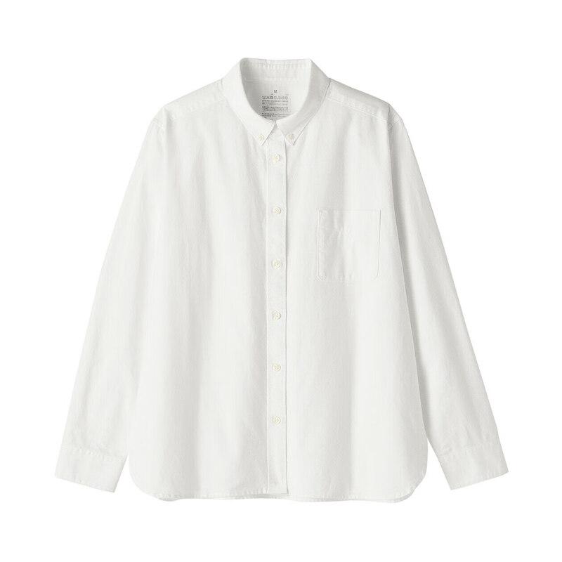 MUJI Women's Washed Cotton Oxford Button-Down Shirt