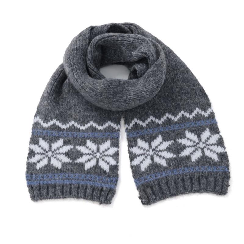 Conjunto Coreano Retrô de Chapéu de Lã Tricotado e Cachecol - Listras Floco de Neve de Inverno