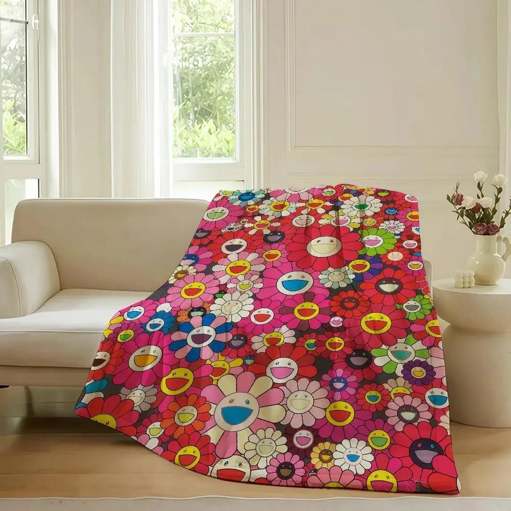 Fashion Murakami Takashi Print Blanket for Sofa Bed Office Travel Camping Soft Warm Throw for Relaxing Reading Sleeping 100cmx150cm
