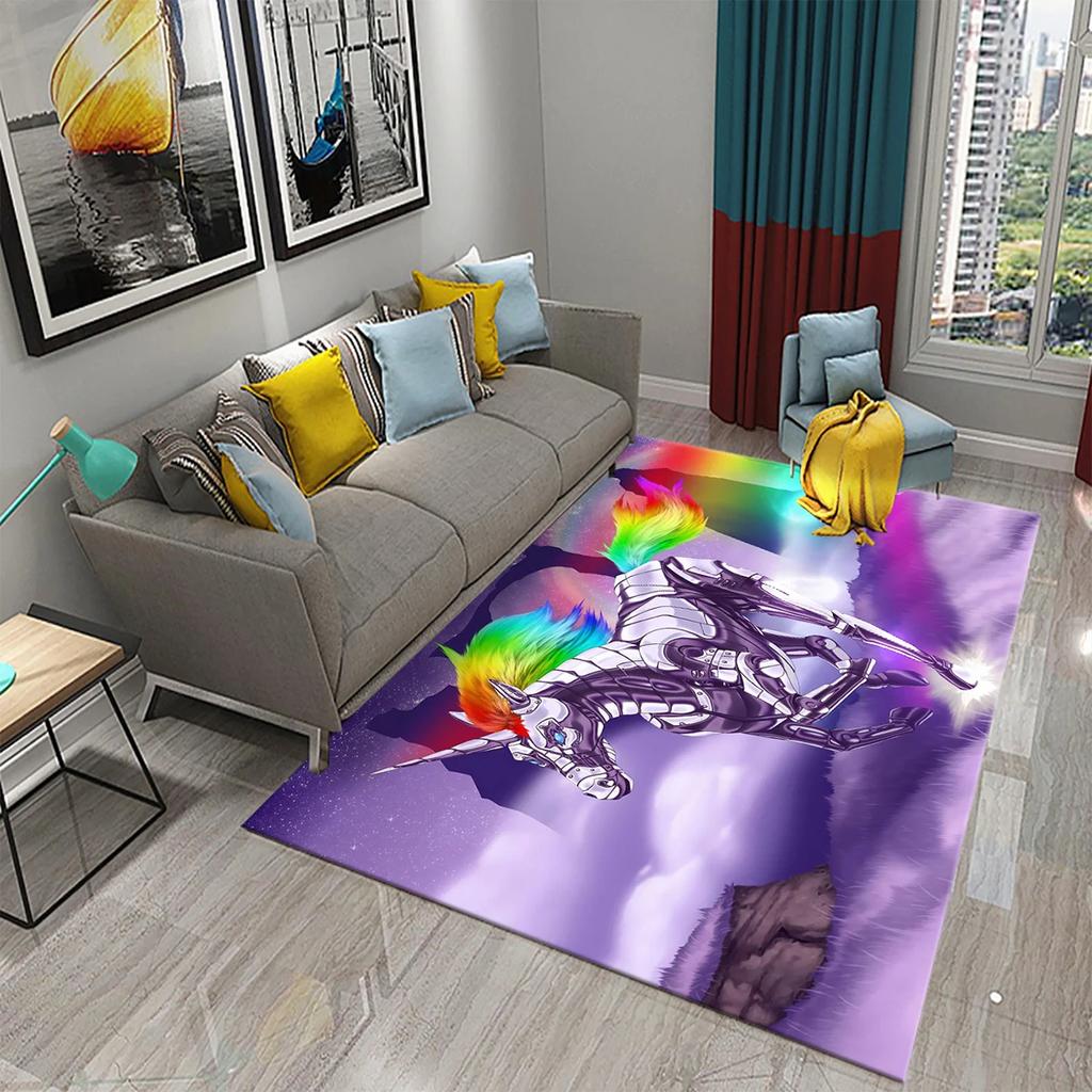 Cartoon Lovely Unicorn Print Carpet Kids Playroom Play Carpet Living Room Bedroom Bathroom Beautiful Non-slip Carpet Home Decor