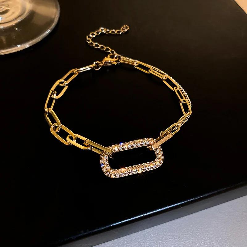 

New Luxury Fashion Geometric Square Zircon Bracelet for Women High Quality Exquisite Hip Hop Rock Gold Color Bangle Jewelry Gift золотой