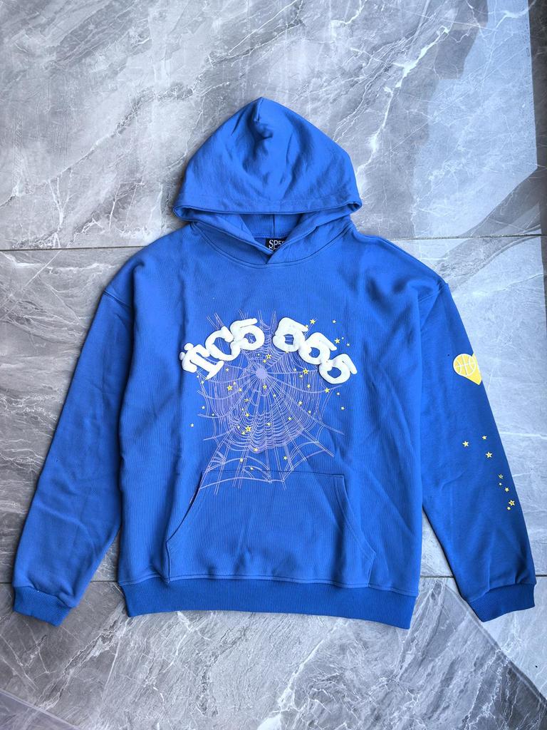 Sp5der 555555 Unisex Spinnennetz-Hoodie mit Schaumstoff-Schriftzug