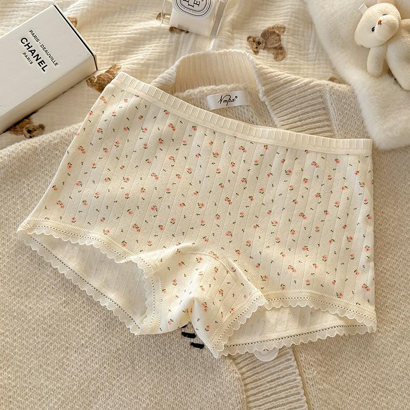Women's Summer Thin Floral Pure Cotton Crotch Two In One Flat Angle Safety Underwear