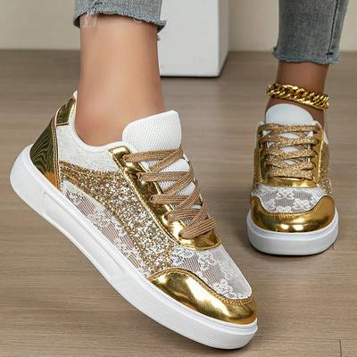 Summer Women Flats Sneakers Golden Outdoor Walking Shoes Chaussure Femme Soft Vulcanized Shoes Hollow Out New Breathable Big 42