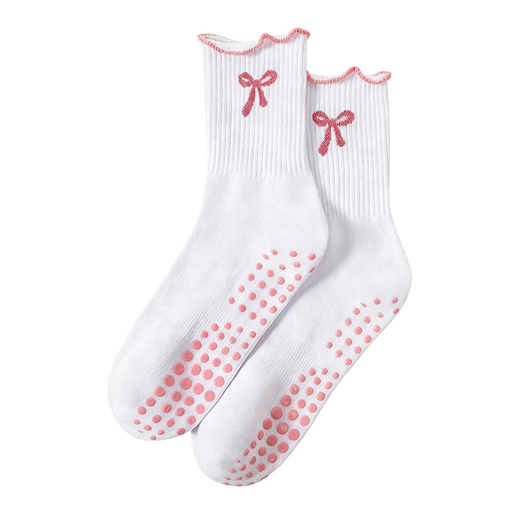 

Trendy Non-Slip Grip Pilates Socks Cotton High-elastic Mid Tube Socks Sweat-absorbent Breathable Floor Socks for Women One Size білий
