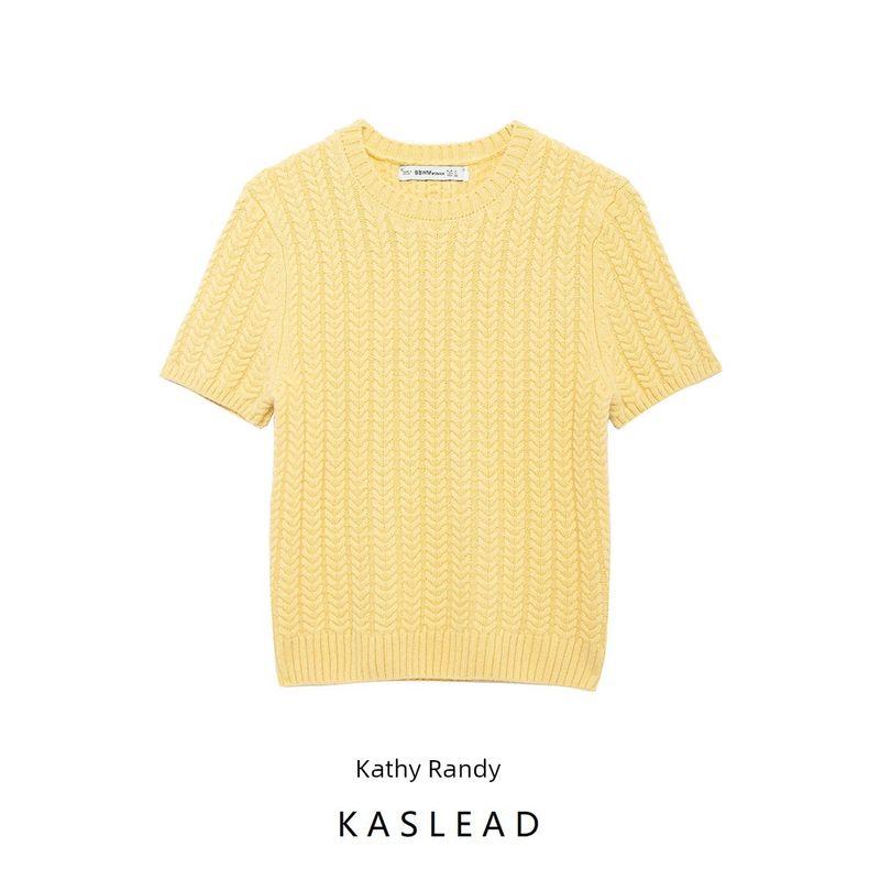 Kaslead New Arrival Women's Clothing Fashion Style Stylish Simple and Versatile Eight-Strand Short Sleeve Knitting 2893136