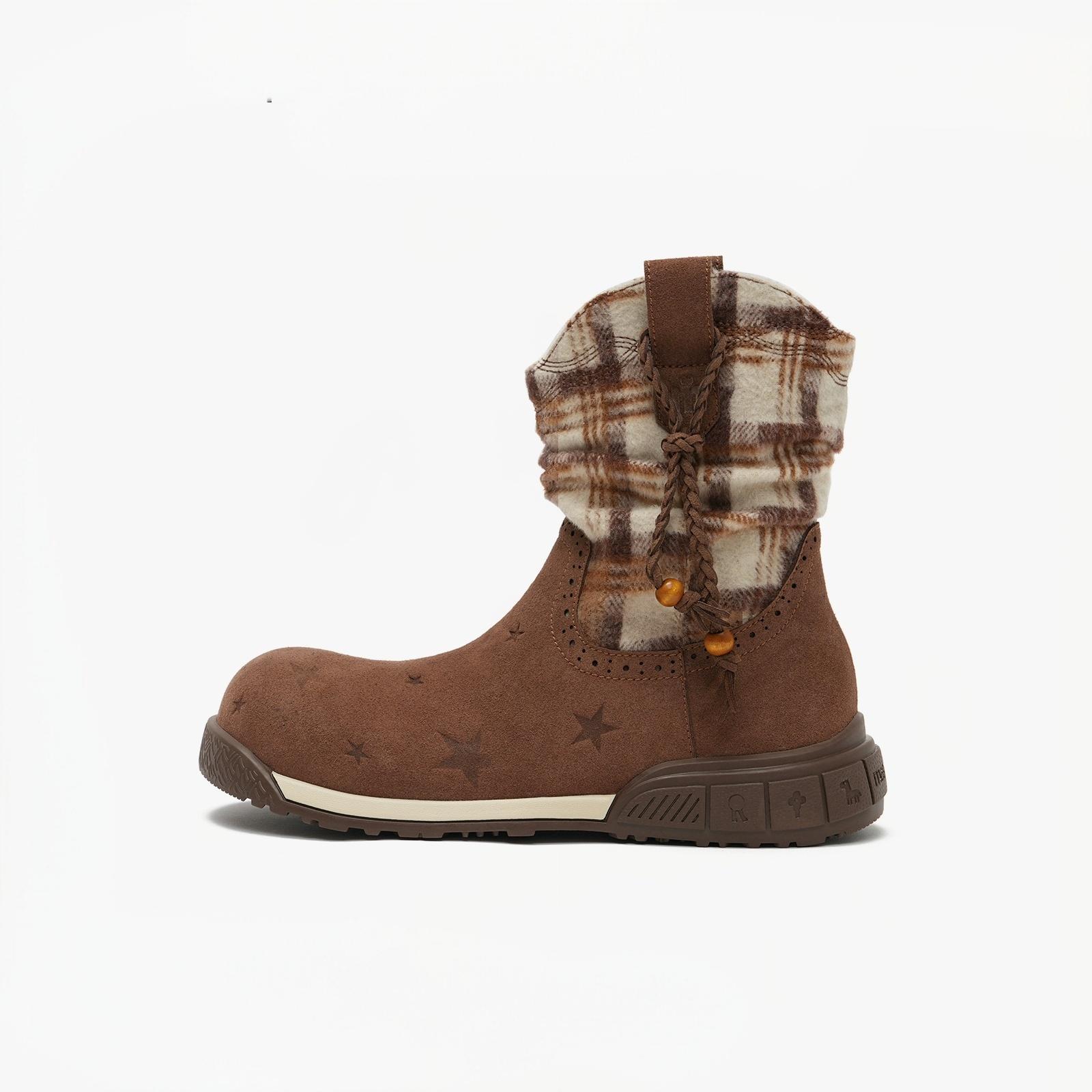 

Cowhide version autumn new retro versatile fashion boots niche outdoor short boots flat casual single boots 40 коричневий