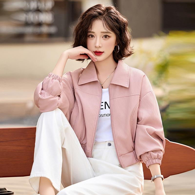 Women's Short Leather Jacket - 2024 Spring/Autumn Collection, Elegant Small Fragrance Style, Advanced Temperament, ZH1162.