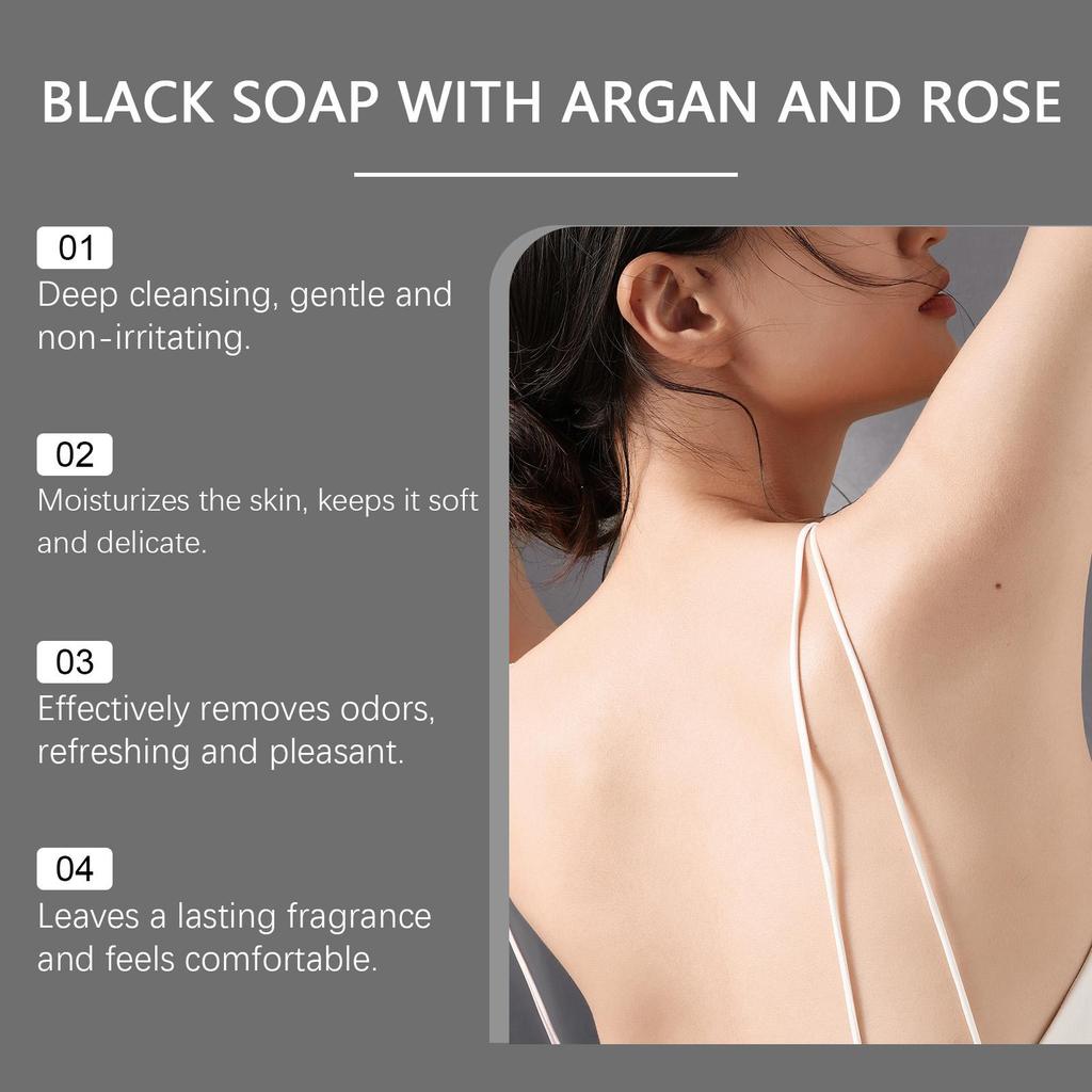 Schwarze Seife mit Argan und Rose Beldi Seife Ideal für Entfernung abgestorbener Haut Körperpeeling Reinigend Tiefenreinigung 200g/7 Oz