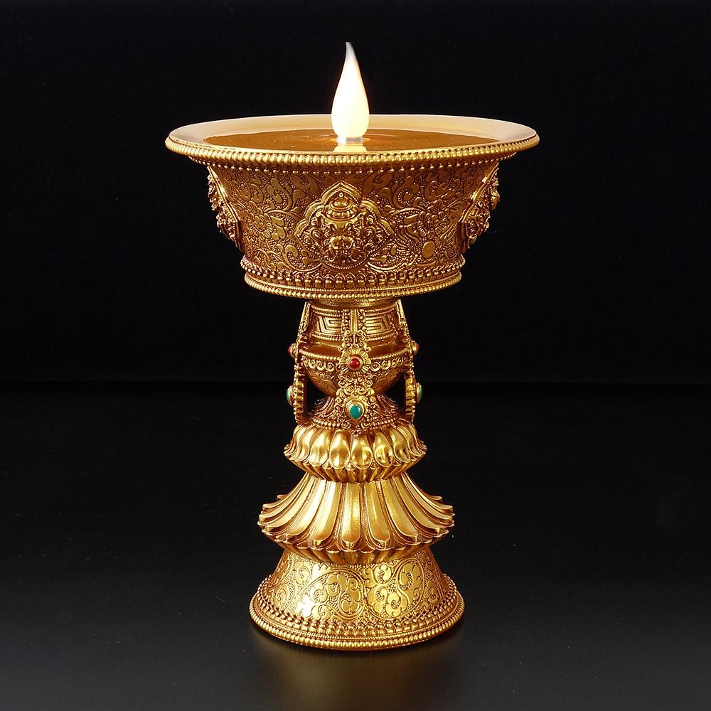 Wiederaufladbarer Kerzenhalter, tibetische elektronische Butterlampe, buddhistische Tischdekoration, LED, simulierte Flamme, für Zuhause, dekorativ