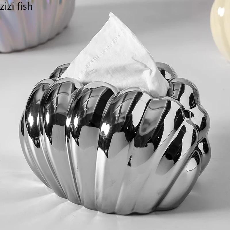 Cream Style Ceramic Tissue Box Creative Shell Shaped Napkin Paper Box Desktop Tissue Case Household Removable Tissue Box