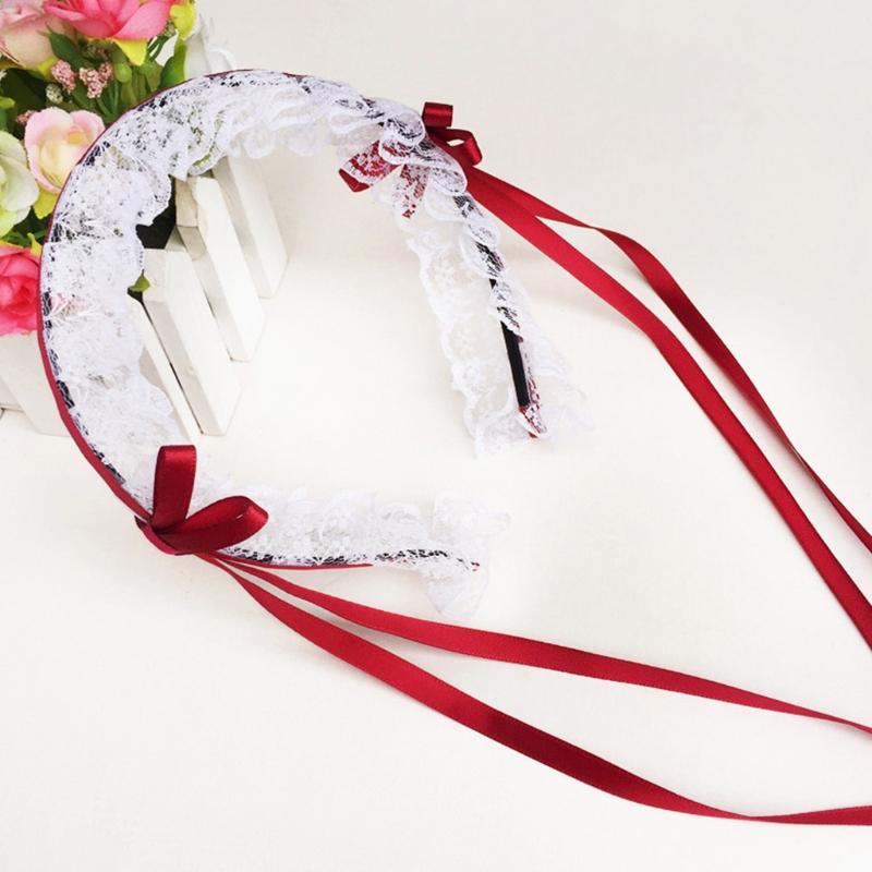 Liebliches Süßes Haarband Anime Maid Cosplay Stirnband Lolita Rüschenspitze Kopfschmuck Handgefertigt Schleife Haarschmuck