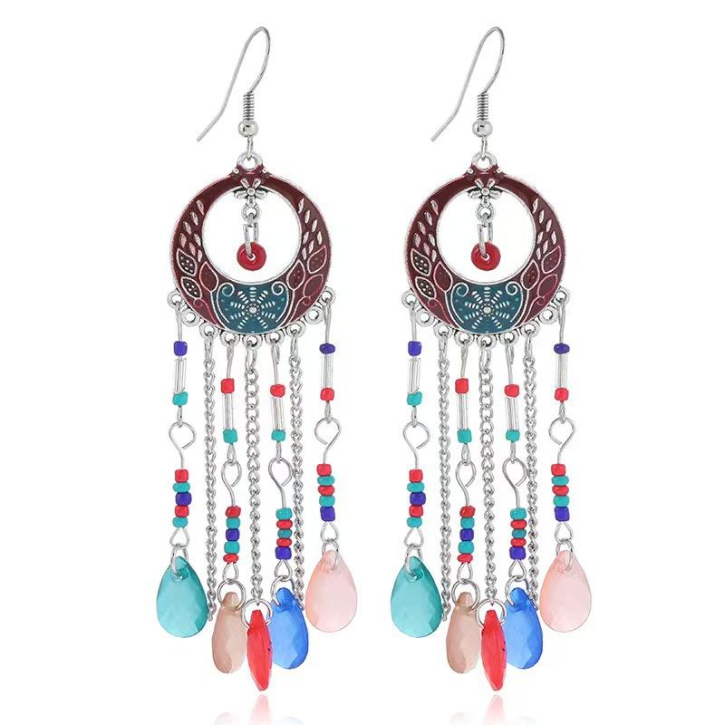 Bohemian Ethnic Style Earrings For Women'S High-End Super Fairy Long Earrings, Water Drop Beaded Fringed Earrings, Ear Jewelry.