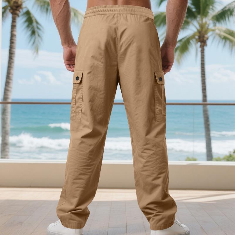 Men's Loose Amekaji Casual Work Sports Multi-Pocket Straight Pants.