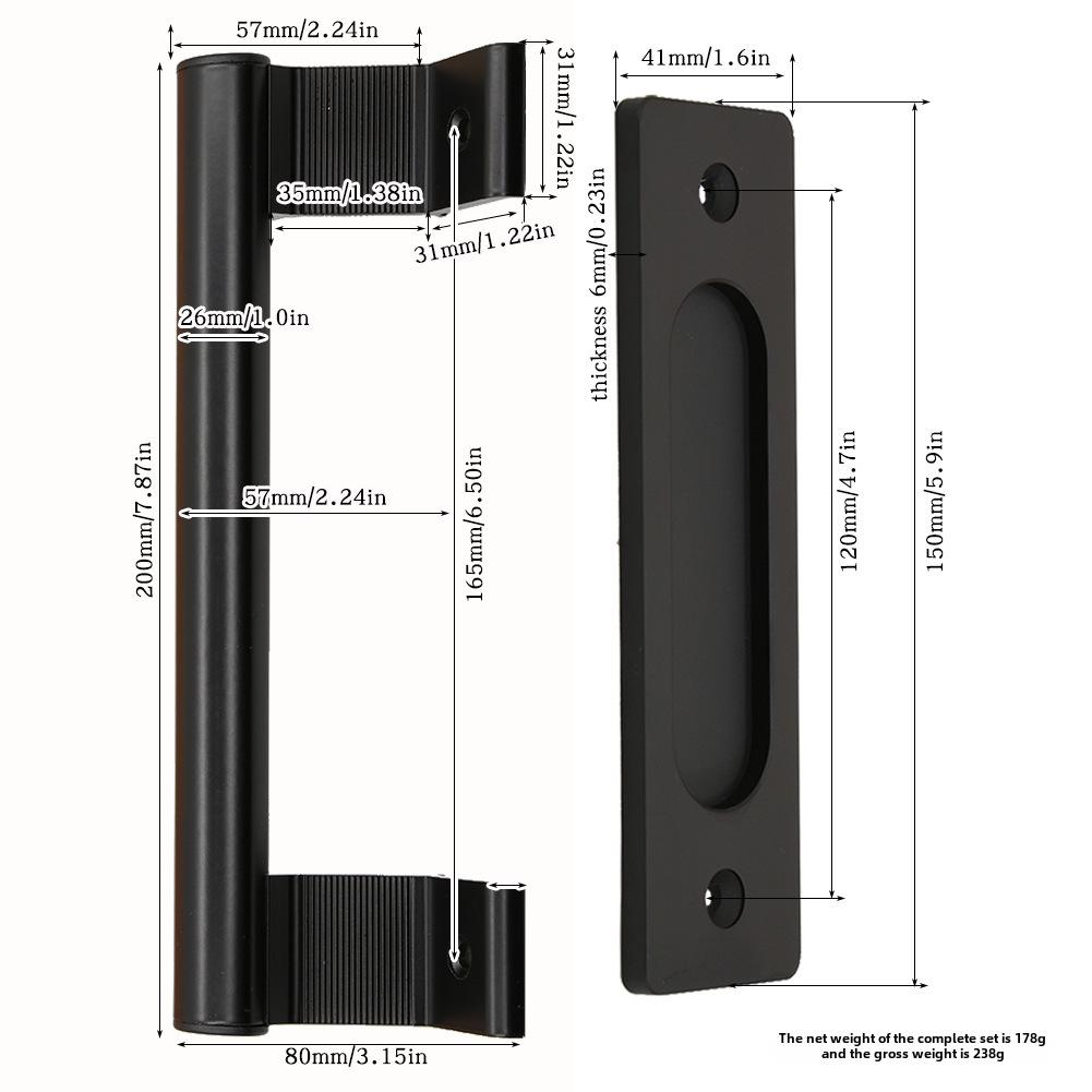 Dual-Sided Black Surface-Mounted Sliding Barn Door Handle