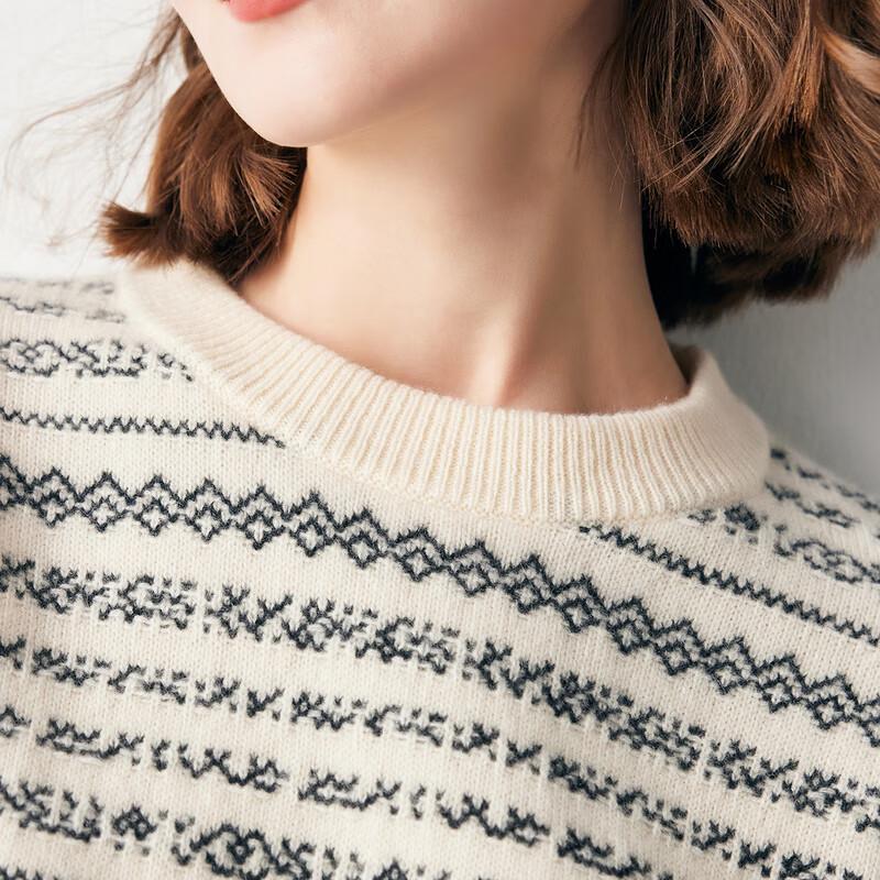 Paro Women's 100% Cashmere Jacquard Striped Round Neck Sweater