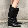 Pointed Special-Shaped Heel Pants Boots, Summer Wide Tube Stacking Boots, Thin High-Heeled Boots