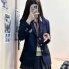 Blazer pour femme à col cranté et manches longues, surdimensionné, uni, à un bouton, uniforme JK, veste d'étudiant preppy pour les trajets quotidiens