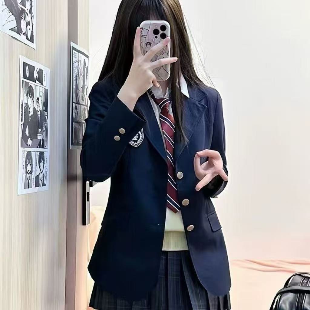 Damen Blazer mit Revers und langen Ärmeln, Oversized, einfarbig, einreihig, JK Uniform Jacke, Preppy Schuluniform Jacke für Pendler S gray