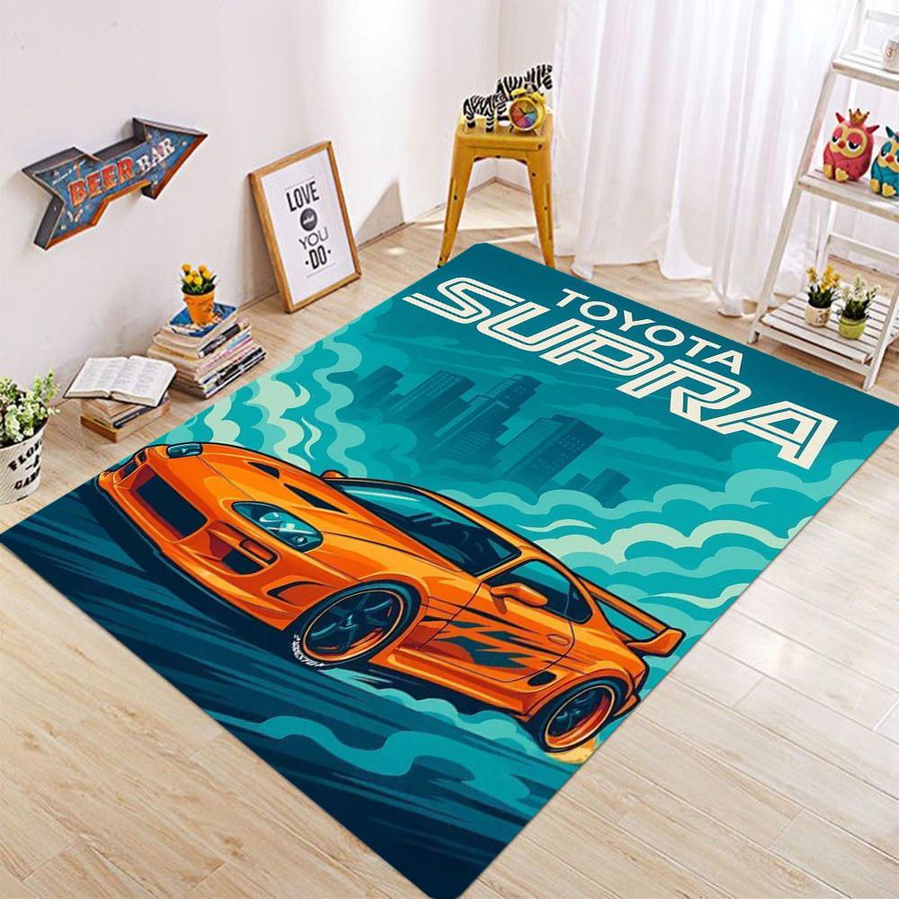 Sports Car Lightning Water Splash Carpet Skyline Rug for Home Decoration Orange Blue Mat Bedroom Decor Carpets for Living Room