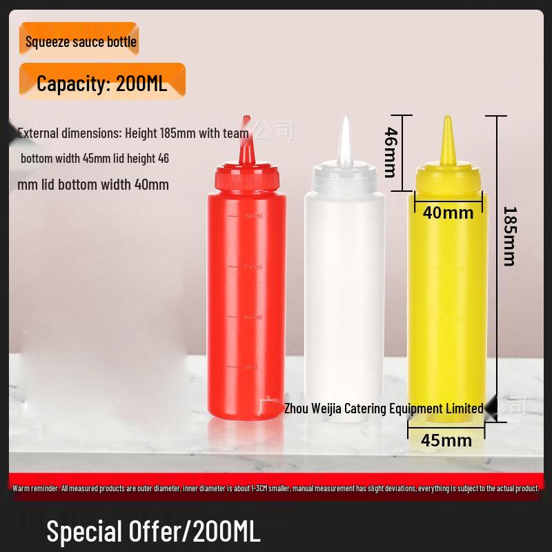

Three-Hole Plastic Squeeze Bottle with Nozzle for Condiments - Ideal for Salad Cream, Ketchup, Soy Sauce, and Seasonings. 8 oz 1-nozzle 200ml червоний