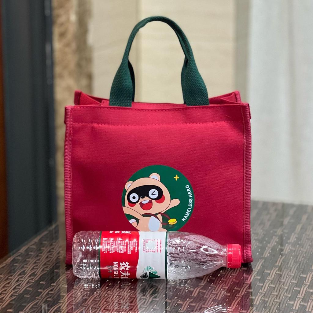 Cute Bear Canvas Lunch Tote - Large Capacity Bento Bag for Students & Moms