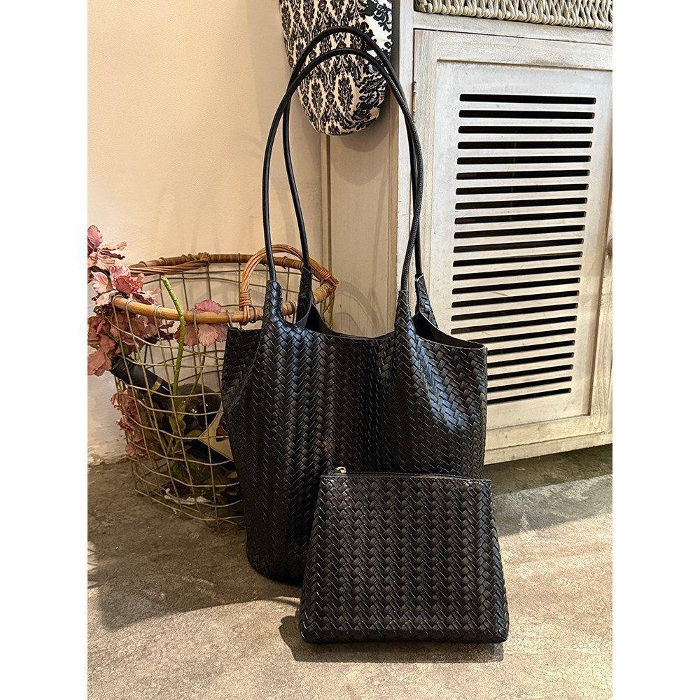 Borsa a Secchiello Intrecciata Semplice - Borsa a Spalla Grande Capacità per Pendolari Borsa Tote