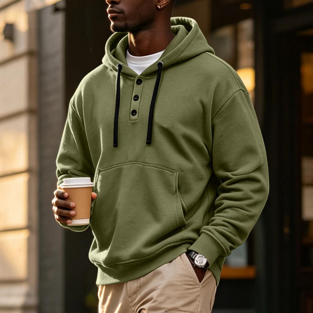 Men's Hoodie with Button Front, Casual Athletic Pullover Sweatshirt for Workout and Everyday Wear