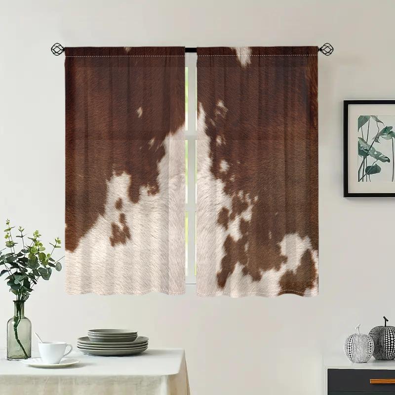 2 Pieces, Brown Cowhide Animal Skin Curtains -30% Blackout - Suitable for Living Room, Kitchen and Home Decoration