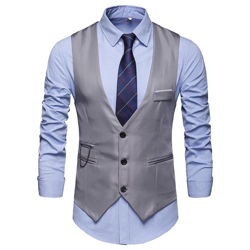 Summer men's slim-fit British-style solid color suit vest in large sizes for a sleek look.