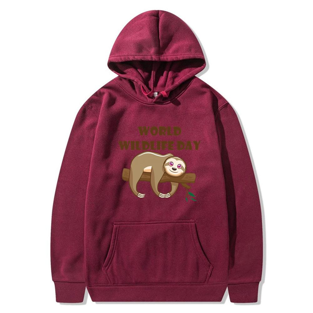 New World Wildlife Day hoodie sleeping bear print sweatshirt sweater autumn and winter velvet