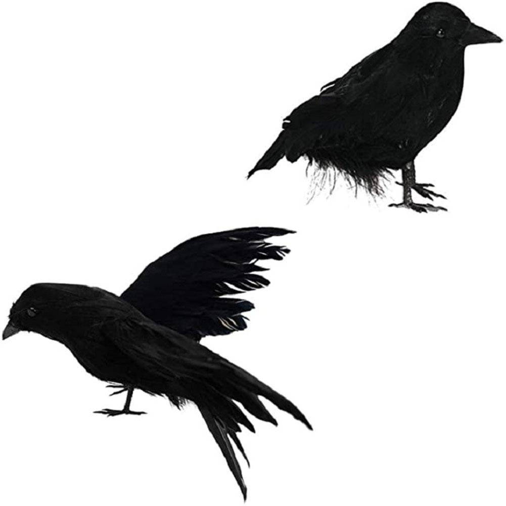 2pc Simulation Black Feather Crow Halloween Crow Decoration Black Raven Movie Prop Fake Crow Prank Scary Halloween Prop For Deco