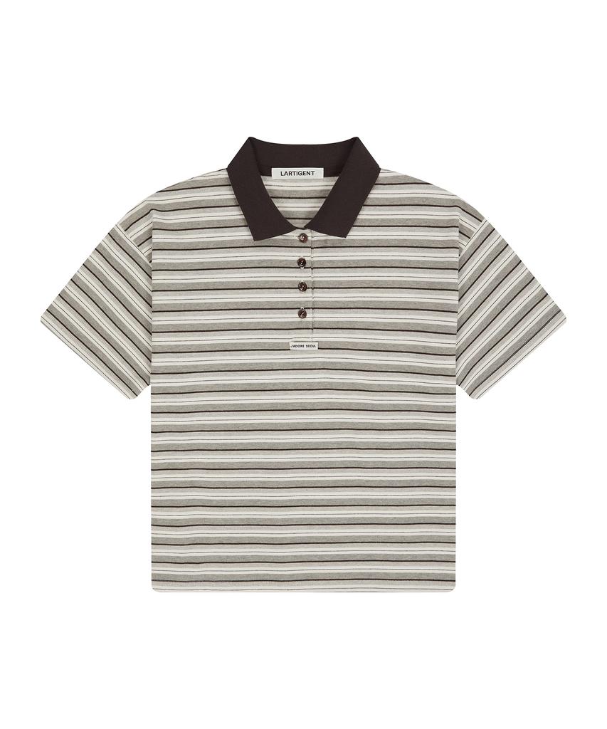 LARTIGENT L23 Stripe Collar T-Shirt(Brown)
